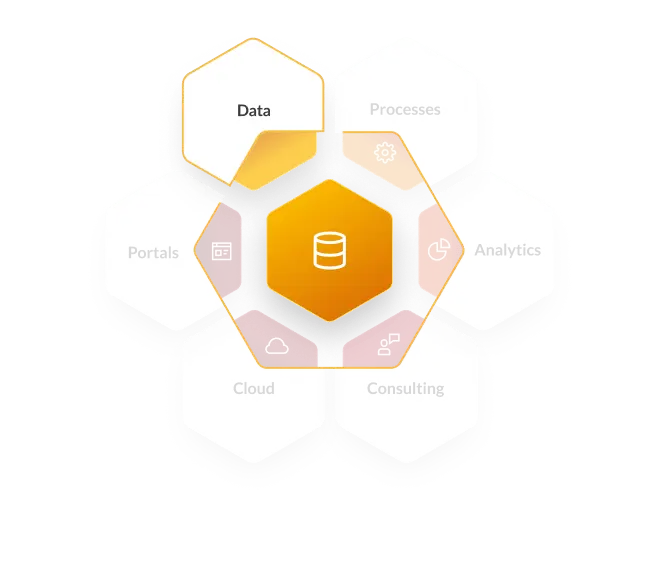 Hexagonal infographic representing key digital workplace services