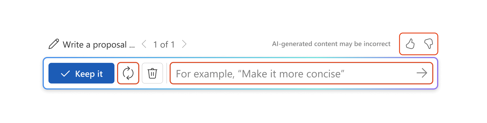 Keep generated content or ask to generate more professional or concise version. 