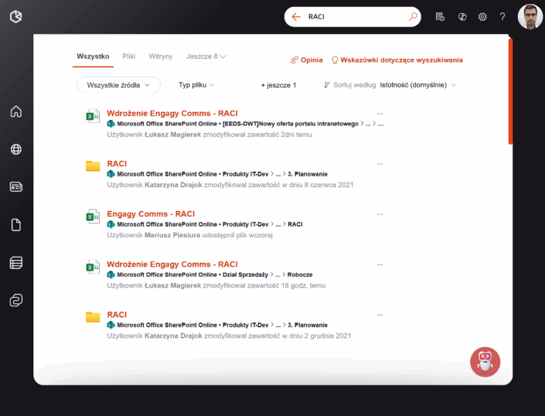 Wyniki wyszukiwania SharePoint Online